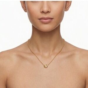 TIFFANY & CO Elsa Peretti Full Heart Pendant 16" Necklace 18k Gold AUTHENTIC